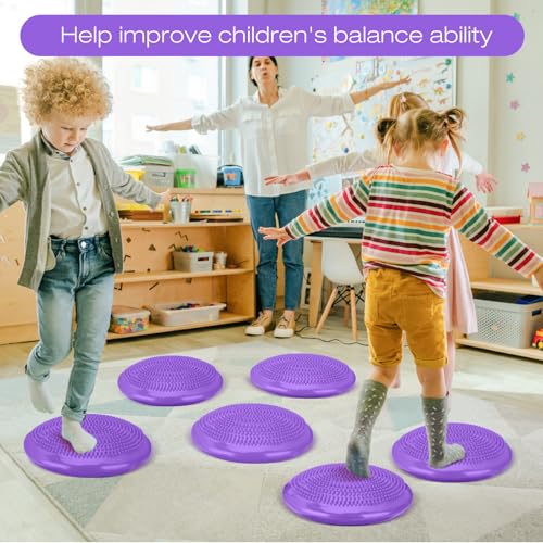 Image of Amylove 6 Pcs Wiggle Seat Inflated Wobble Cushion for Sensory Kid 13 Inch Balance Disc Kids Flexible Seating Exercise Sensory Pad Chair Cushion for Classroom Office School(Purple)