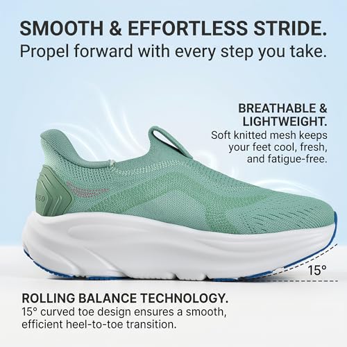 Image of JACKSHIBO Wide Toe Box Shoes Women Slip on Arch Support Sneakers | Running Athletic Walking Tennis Slip in Plantar Fasciitis Orthopedic Ortho Hands Free Shoes Zero Drop Cushion Thick Sole