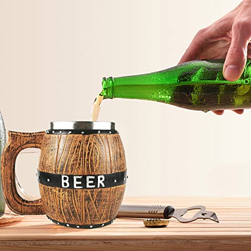 mewmewcat Caneca de cerveja de barril de madeira de aço inoxidável de grande capacidade Barril de ce
