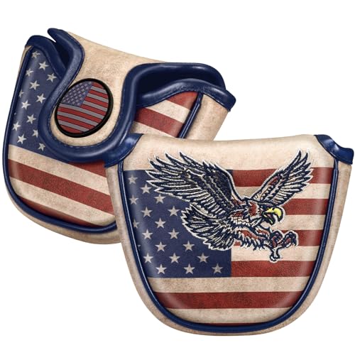 GIGAPOWER Golf Mallet Putter Cover, Elegant Embroidery Premium Leather Golf Club Head Cover Putter Headcover with Magnetic Closure Fits Most Putters