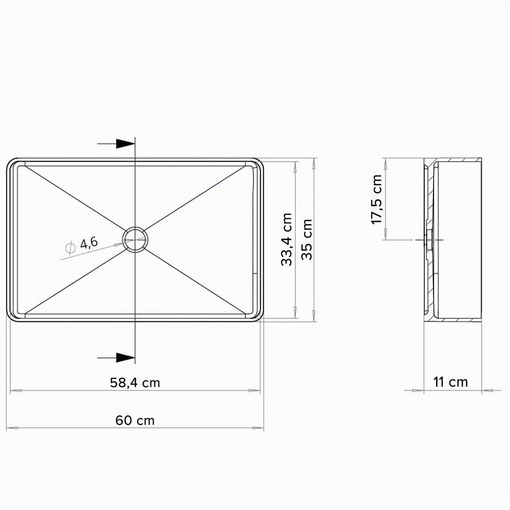 Yellowshop - Lavabo da appoggio rettangolare in ceramica cm L60xP35xH11 TESIS2 Bianco arredo bagno