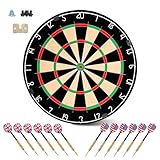 Teruntrue Professionelles 18-Zoll-Dartscheiben-Set aus brasilianischem Sisal mit 12 Stahlspitzen-Darts – Edelstahl-Dünndraht, drehbarer Zahlenring, inklusive Montagezubehör