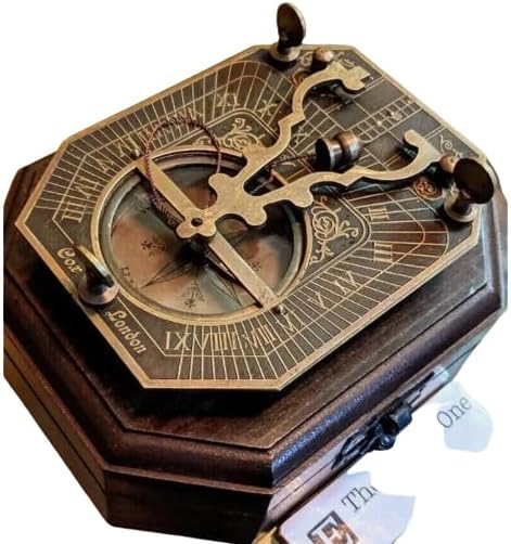 Brass Vintage Styled sundial pendulum antique finish with wooden box gift item