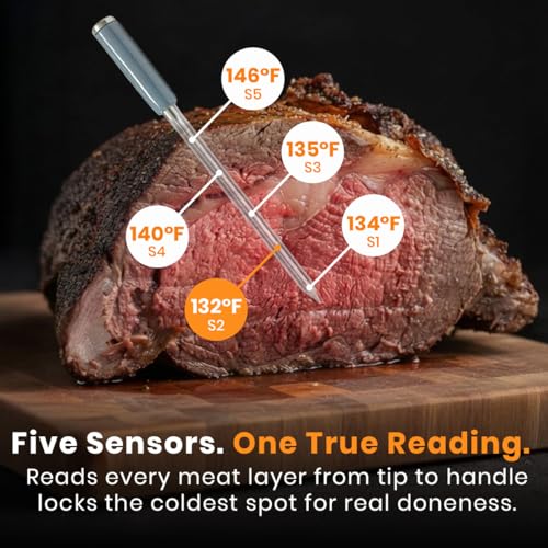 Image of MeatStick V Forge Wireless Meat Thermometer - WiFi BBQ Thermometer with Wired Grate-Level Ambient Probe, 5 Sensors, 50+ Hr Battery, 1200F, for Smokers & Pellet Grills