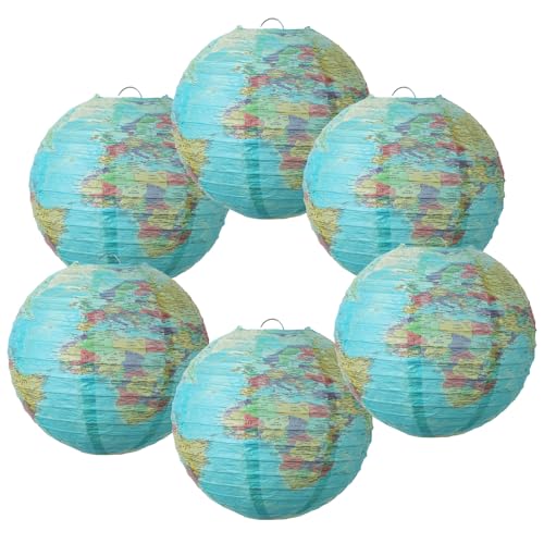 6 Pcs World Map Paper Lanterns, 8 Inch Earth Globe Hanging Lanterns Map Classroom Lantern Decor Travel Hanging Paper Lantern for Classroom Decor Party Back to School Birthday International Events