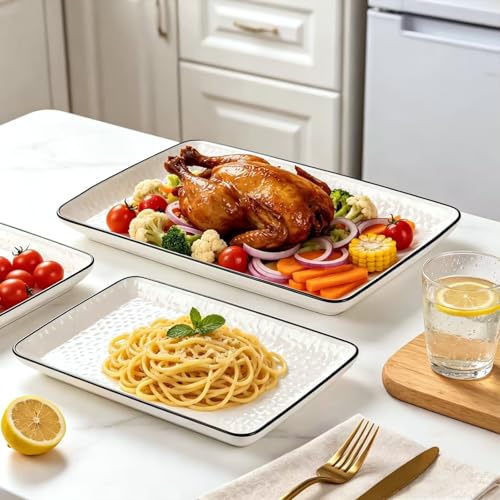 Serving Platters, 16/14.3/13.1Inches Large Serving Dishes for Entertaining, Rectangular Serving Tray, Ceramic Serving Dish, White Platters for Serving Food, Appetizers, Entertaining, Party, Set of 3 — view 3