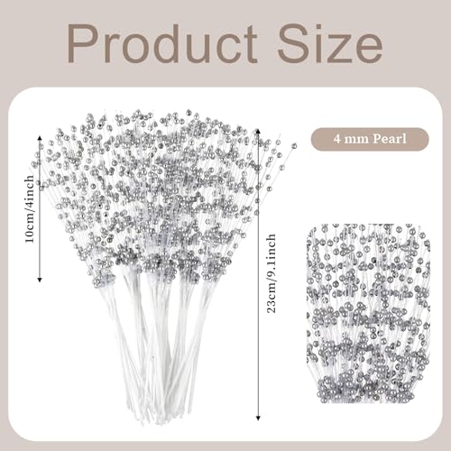 image for Josojoou 60 Pcs Wedding Pearl Sticks, 4mm Pearls String Beaded Bouquet