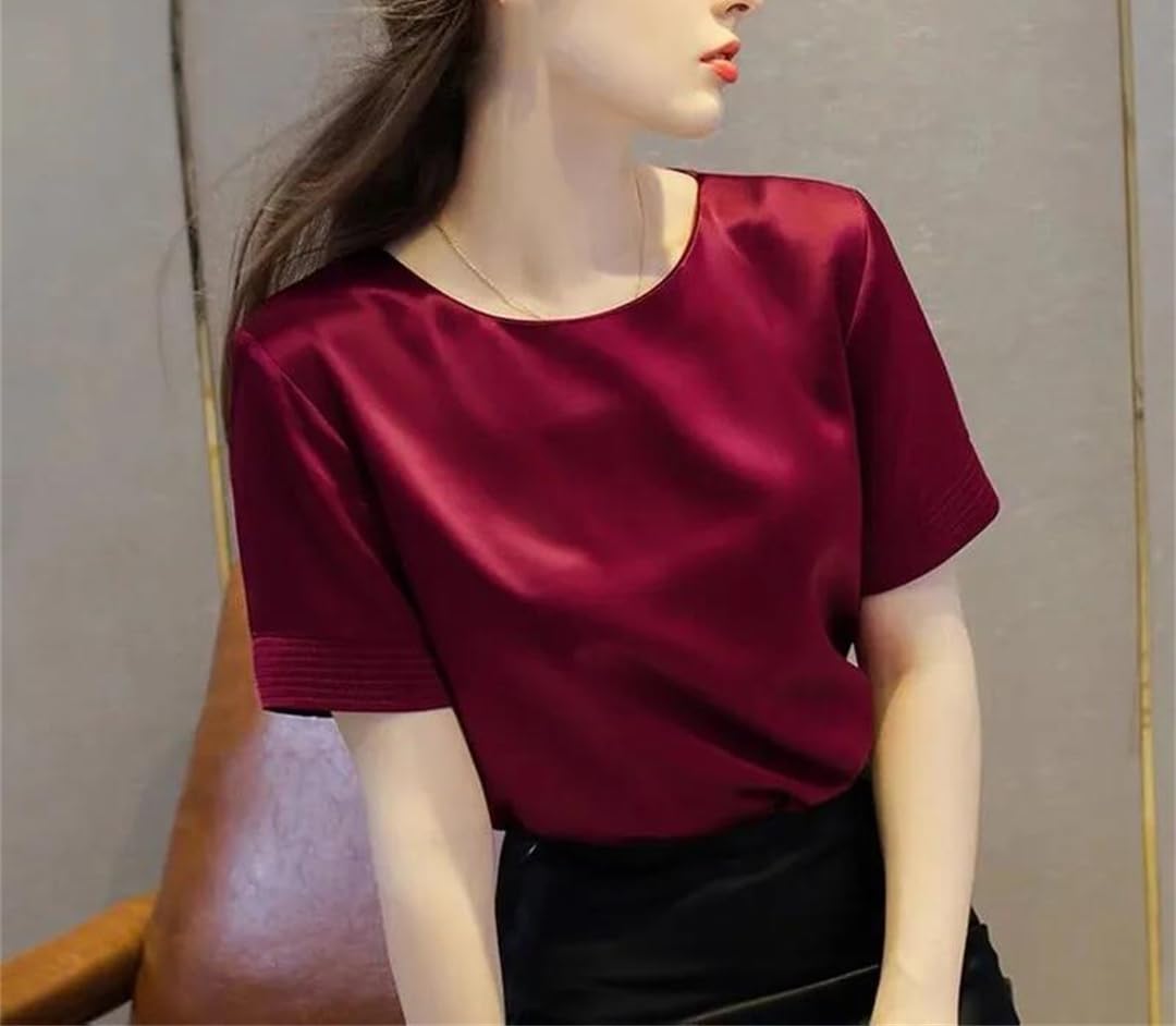 Donne Raso Tees Estate Casual Elegante Raso di Seta Camicetta Casual Elegante Coreano Top