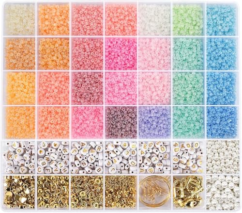 RUBY 24 Colores Abalorios Para Hacer Pulseras, 3mm Cuentas, 12000 Piezas, Kit con Cara Sonriente y Cuentas de Letras A Z, DIY, Bolitas