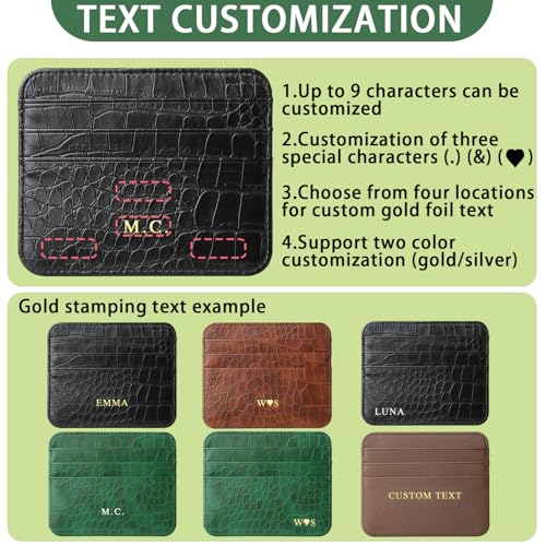 CUSTPERS Custom Card Holder, Gold or Silver Initials Double-sided Credit Cardholder Wallet, PU Leather Credit Card Holder Card Protector, Gift for Men or Women (Crocodile Pattern-Black)2