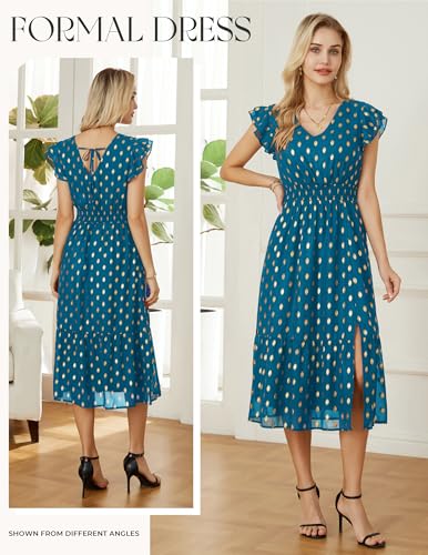 Image of GRACE KARIN 2026 Womens Summer Dresses V Neck Ruffle Sleeve Floral Boho Beach Dress A-Line Swing Midi Wedding Guest Sundress