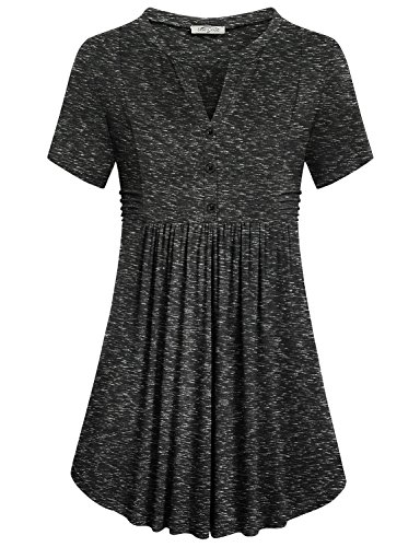 Knitted Tunic,SeSe Code Women Wear with Leggings Designer Henleys Trendy Funny Polyester Layering Split V Neck Fitting Casual Blouse Space Dye Black L