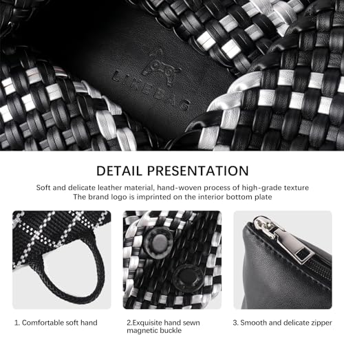 Image of Woven Tote Bag Womens Purse Vegan Leather Shoulder Handbags Fashion Summer Beach Tote Bags Large Travel Totes