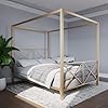 Photo 1 of ****SIMILAR***
DHP Rosedale Metal Canopy Bed Frame with Four Poster Design and Geometric Accented Headboard and Footboard, Underbed Storage Space, Queen, Gold
