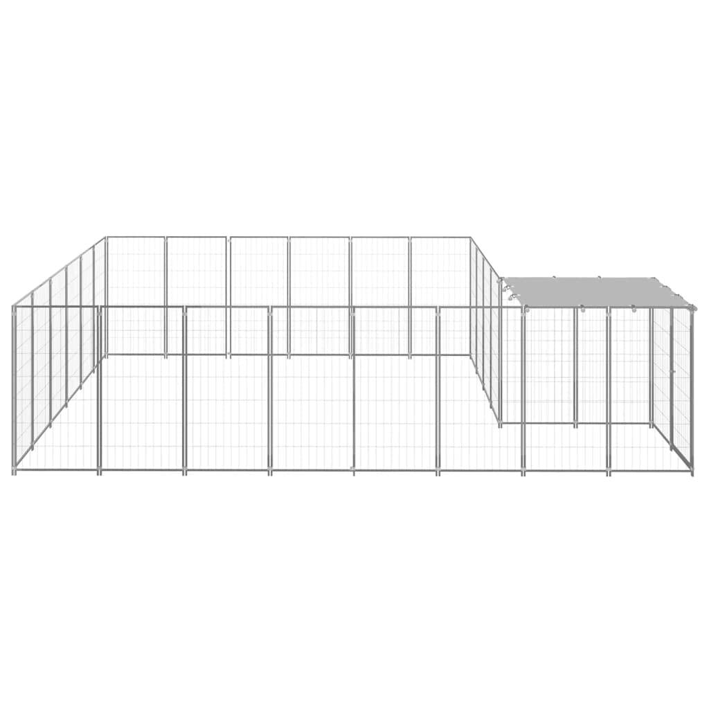 Cuccia per cani con tetto in polietilene, 440 x 330 x 110 cm, in acciaio | Grande recinto da giardino per cuccioli con copertura protettiva e porta richiudibile per una corsa sicura all'aperto.
