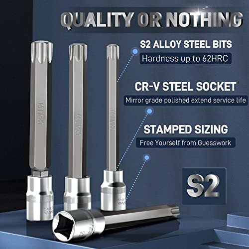 Disen Extra Long Torx Star Bit Socket Set 7 Piece T25-T60 3/8" Drive 110Mm Torx Socket Set With Portable Storage Case #TOP1