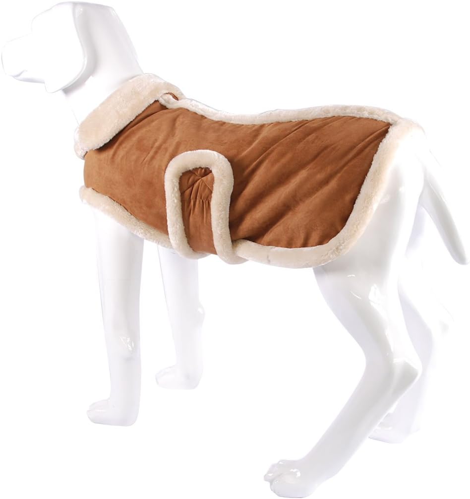 LIIREN Suede with Faux Fur Dog Shirts/Dog Jacket Winter Fleece Lined Coat