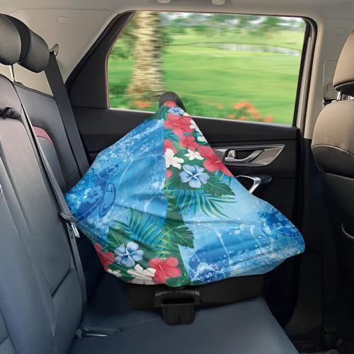 Image of Car Seat Cover for Baby Carseat, Cute Sea Turtle Nursing Cover and Carseat Cover, Stretchable Nursing Scarf Stroller Shopping Cart Cover for Girls, Boys