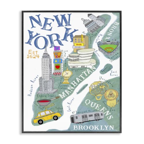 New York Landmarks Taxi Map, 24 x 30 Inch Framed Giclée Print