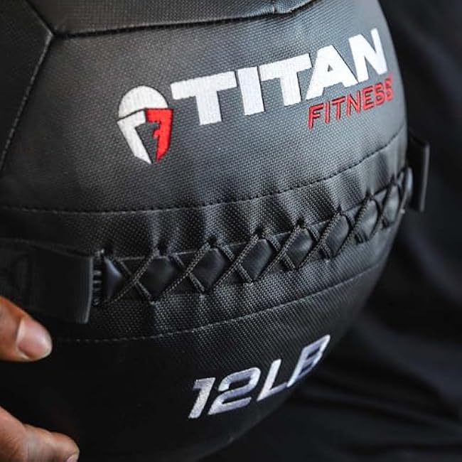 Titan Fitness LB Soft Shell Medicine Wall Ball with Poly-Composite Laminate Cross Texture Non-Slip Grip for Throwing, Core Strength, Floor Exercises, Stretching