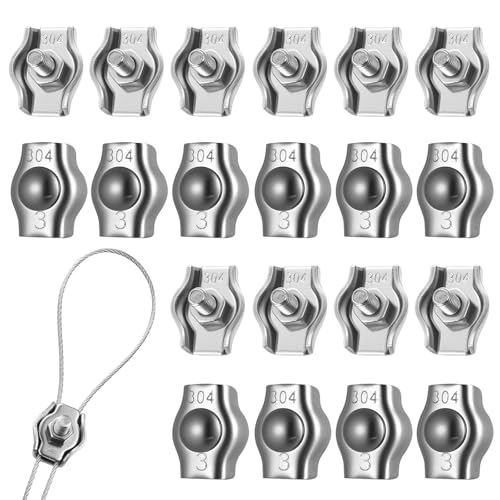 20 Pcs Abrazadera de Cable Abrazadera Cable Acero, M3 Guardacabos, Abrazaderas para Cables de Acero Inoxidable 304 para cables, tensores tendederos, fijación para toldos