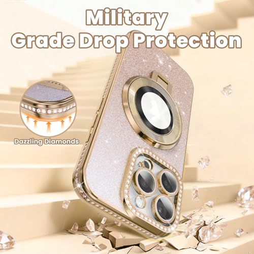 Coque strass iPhone 15 Pro de luxe et transparente avec béquille premium dorée