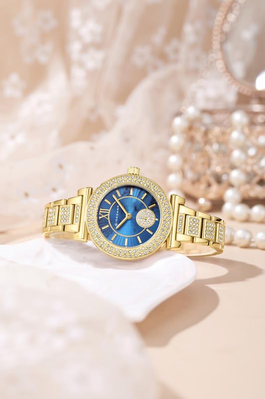 Image of Giordano Luxury Analog Watch for Women - Elegant Crystal Design with sub dial and Diamond Studed statinless Steel Strap