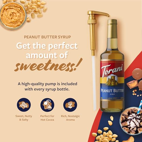Image of Torani Coffee Syrup, Peanut Butter Flavoring for Drinks, Glass Bottle with Pump Included, 25.4 Fl Oz