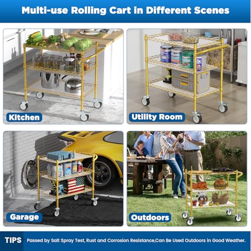 Image of Leteuke 3 Tier Rolling Carts with Wheels, Heavy Duty Rolling Utility Cart