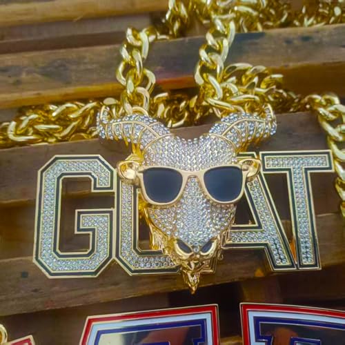 Huge Goat Necklace Chain Many Bright Stones Goat Pendant Greatest of All Time Turnover Chain For Adults Player Team Football Soccer Baseball Basketball Softball Fantasy Football3