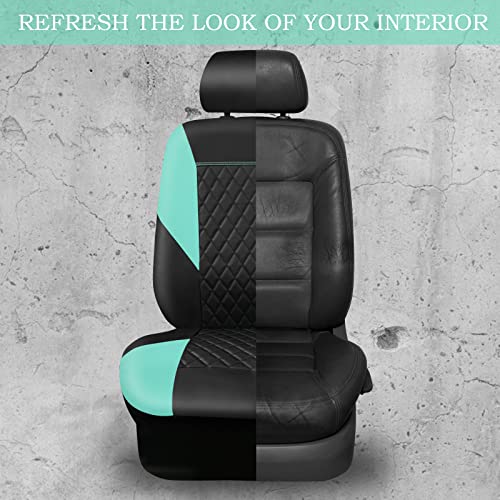 Image of CAR PASS Mint Leather Seat Covers Full Set-Universal Quilting Cute Girly Car Seat Cover with 5mm Composite Sponge Inside,Airbag Compatible,2zipper Bench for Most Sedan,SUV,Truck(Full Set,Mint)