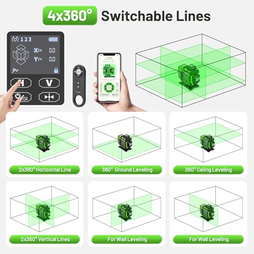 Miniatura 5 de Huepar Nivel Láser Autonivelante 4×360°con Bluetooth Actualizado-W04CG