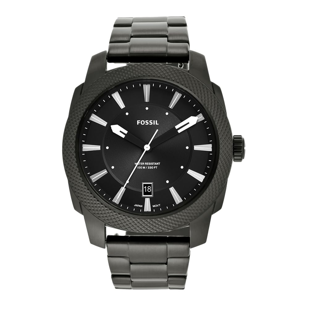 Fossil Machine Watch für Herren, Quarz-Dreizeiger-Datumswerk mit Edelstahl- oder Lederarmband