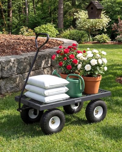 Carretilla de jardín de acero resistente 400 lbs – Carro utilitario para patio – Neumáticos neumáticos todoterreno de 10" – Laterales de malla removibles – Fácil maniobrabilidad para césped, jardinería y paisajismo – Gris, GOR410 miniatura 3