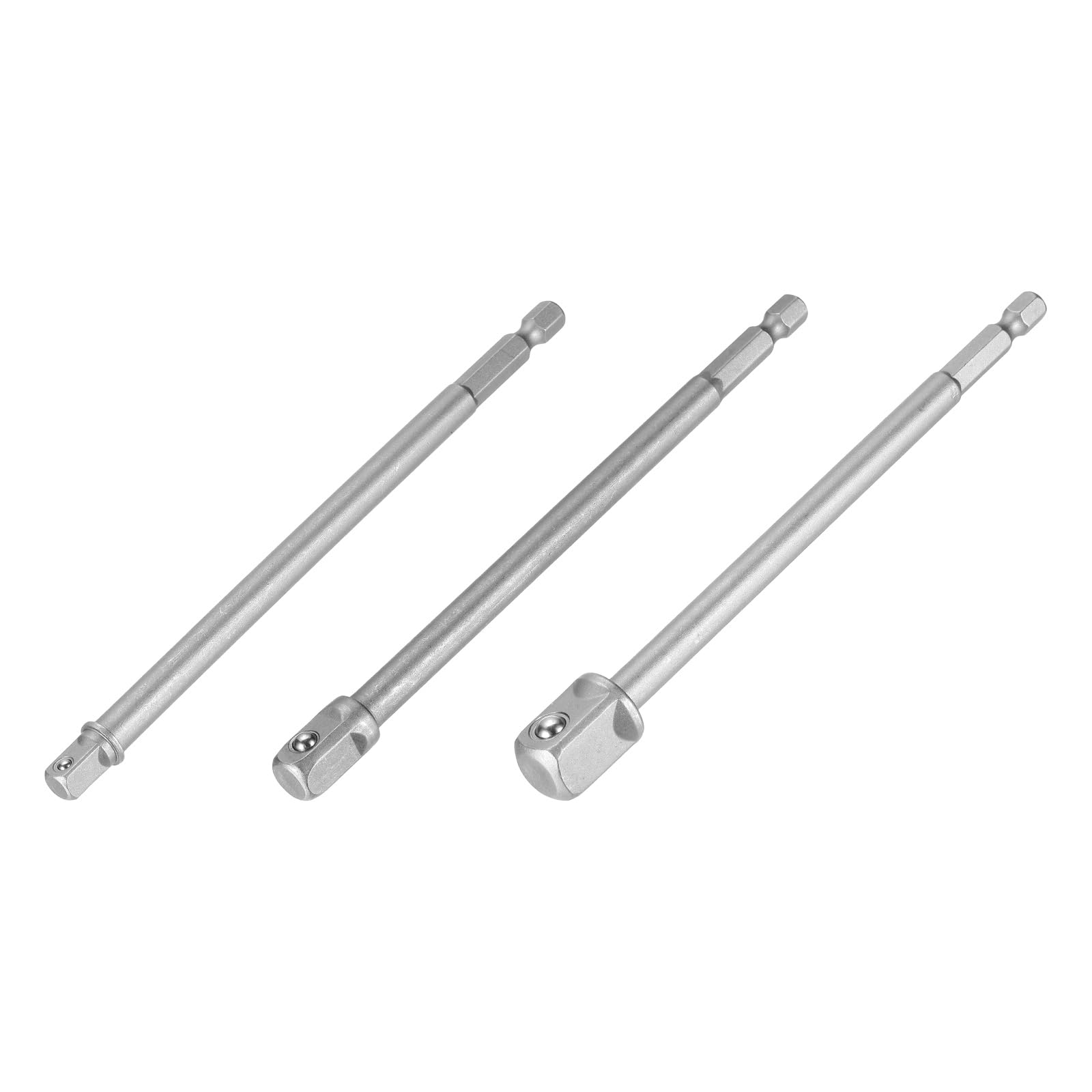 sourcing map 3pcs Impact Socket Adapter Set 1/4" 3/8" 1/2" Square Drive 1/4" Hex Shank 6" Long Extension Bit for Axle Nut Driver Drill Socket Sets