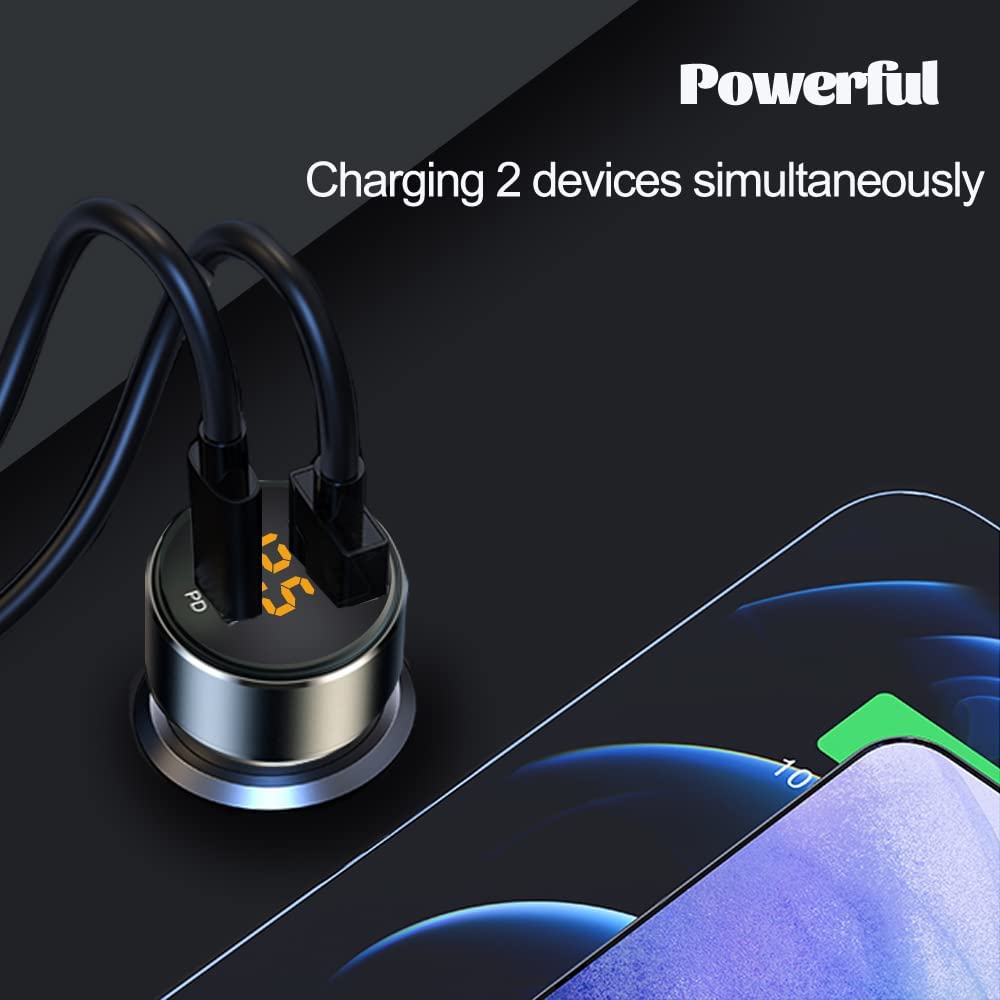 Caricabatteria Auto USB C 30 W, Adattatore Mini 2.4A con Display a LED di Tensione per Caricatore Auto da 12 W e 18 W PD 12V per Tablet Telefono