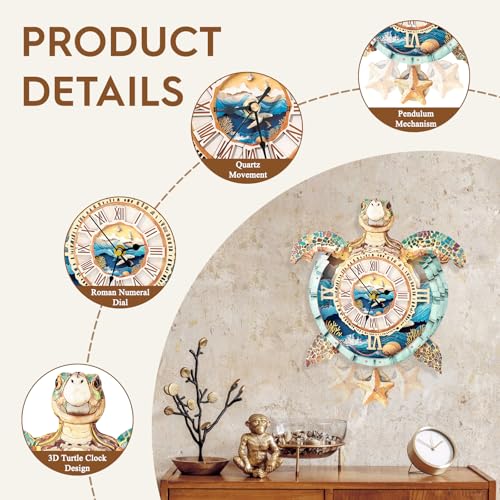 Kit de modèle d'horloge puzzle 3D tortue de mer en bois - 4
