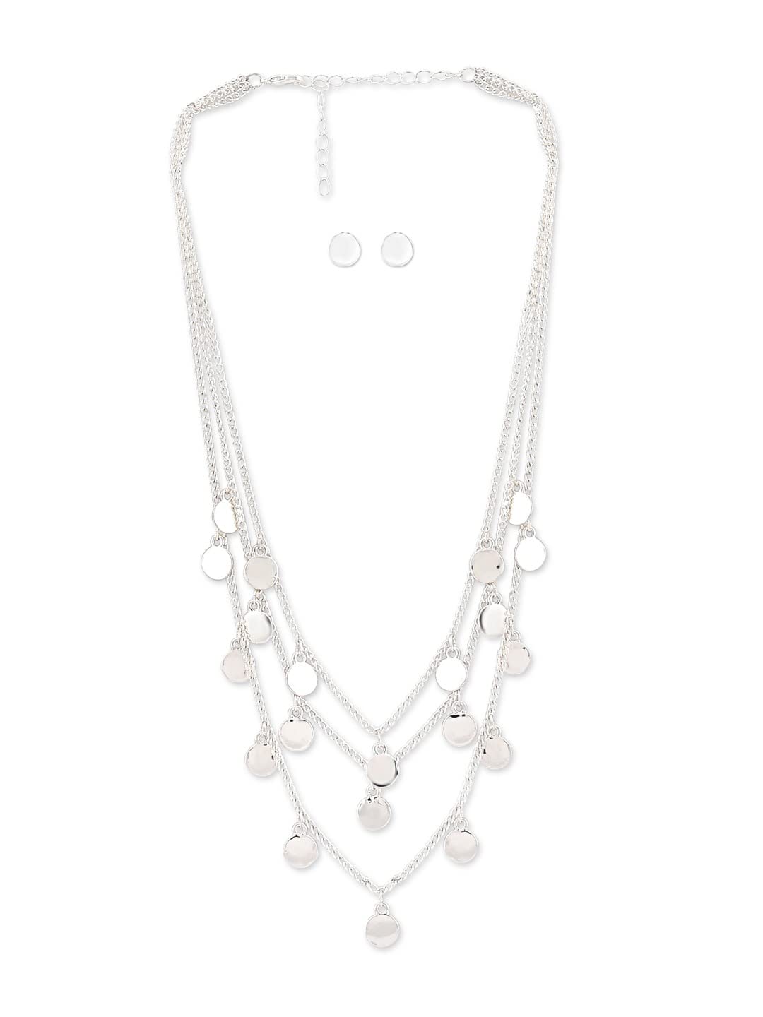 ZAVERI PEARLS Silver Tone Multi Layered Dangling Coin Contemporary