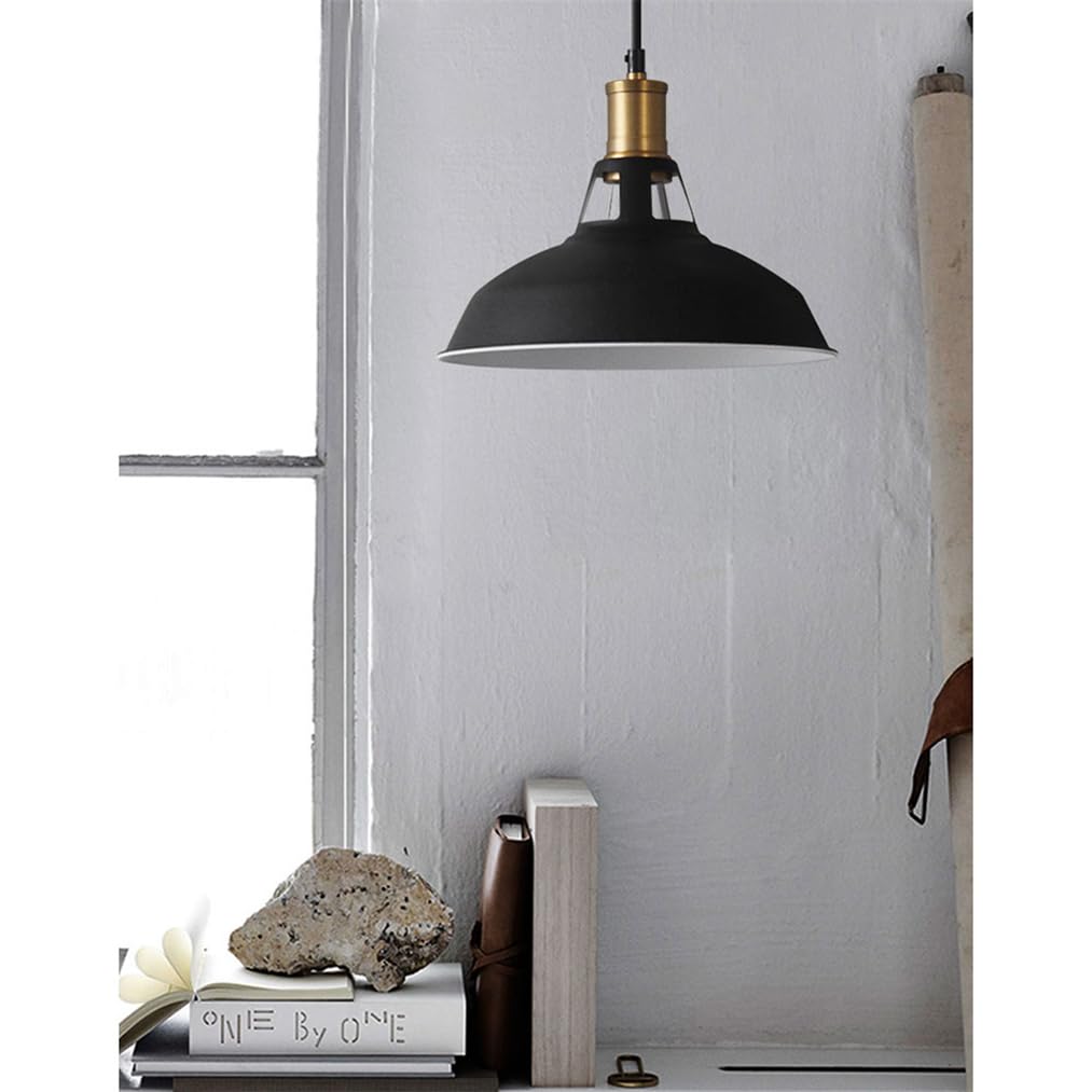 Lampa wisząca w stylu amerykańskim, matowy czarny klosz, metalowy żyrandol, styl industrialny z połowy wieku, do jadalni, sypialni, baru, biura, płaskiego lub pochylonego sufitu (biały, 1