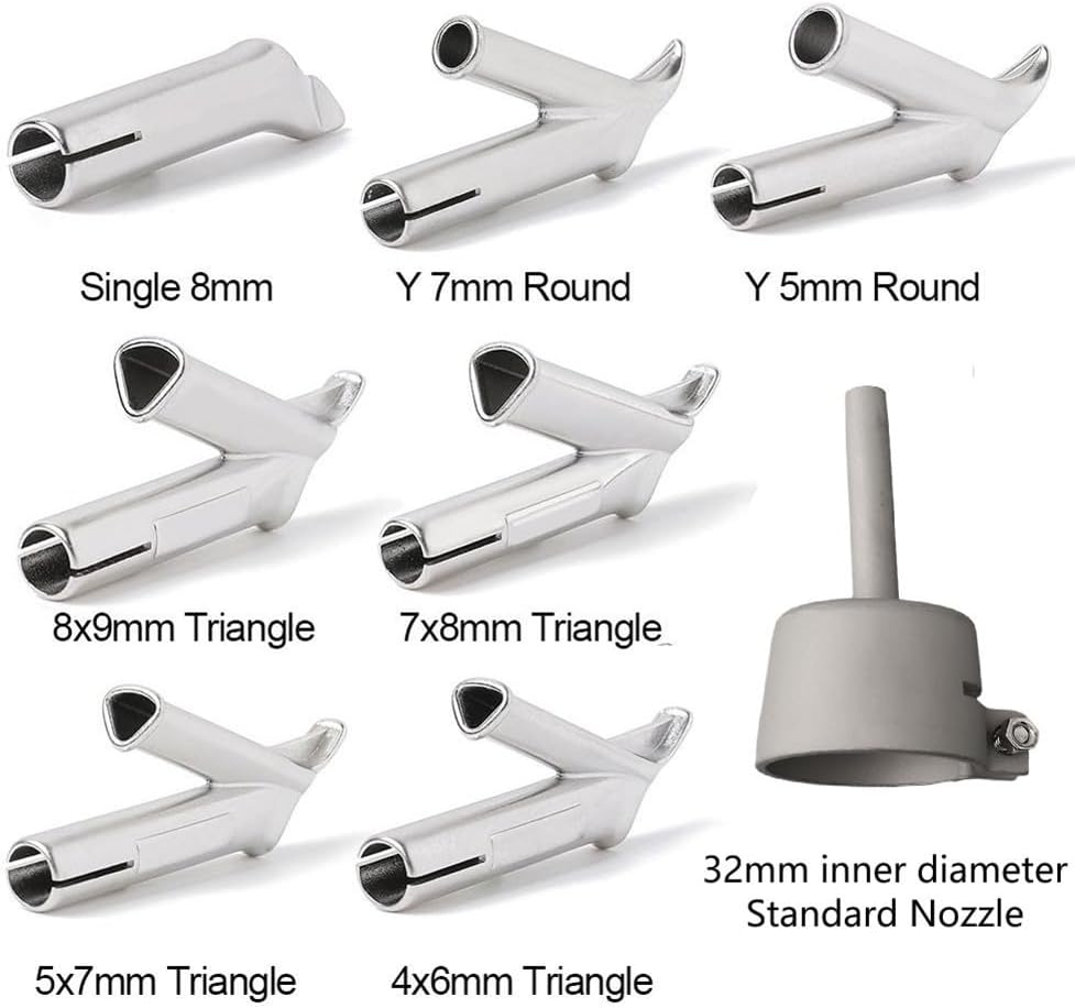 8PCS Hot Air Welding Nozzle Set With Standard Tubular Round Speed Triangle Tips Stainless Steel For PVC Vinyl Plastic Welding Compatible With 1500-2000W Heat Tool 32Mm Diameter