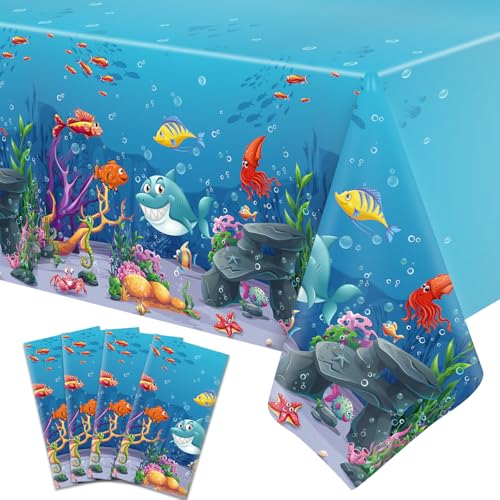 4 Paquets Nappes Sous la Mer Vagues de l'Océan - Couverture de Table Sous l'Eau Animaux Marins - Nappe Été Plage Piscine Anniversaire Fournitures de Fête...