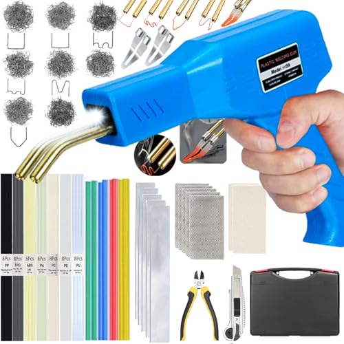 220W Soldador de Plástico, 800PCS Grapas, 2 en 1 Plástico Soldadura Máquina para la Reparación de Parachoques de Coche, Soldador con 64pcs Varillas Soldadura para Reparación de Piezas de Plástico.