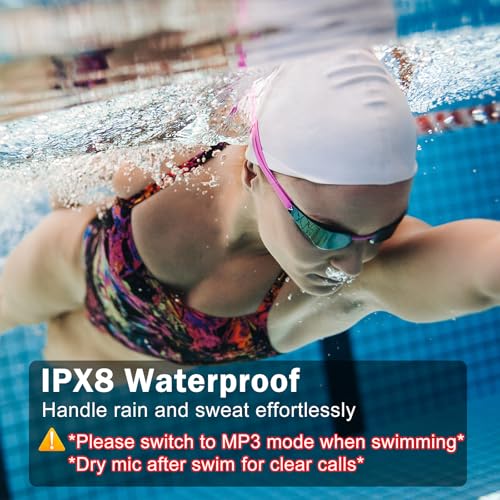 Image of Swimming Headphones-Bone Conduction Headphones, IP68 Waterproof Open Earphones, LiteSurge Bluetooth 5.4 Underwater Sport Earbuds with 32 GB MP3 Memory for Swimming, Marathon-Khaki