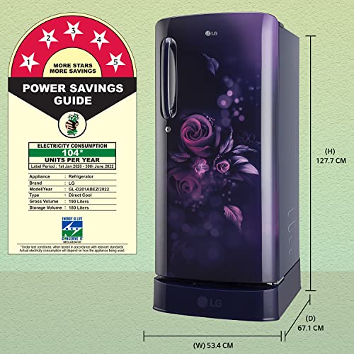 Image of LG 190 L 5 Star Direct-Cool Smart Inverter Compressor Single-Door Refrigerator ( a€ŽGL-D201ABEZ , Blue Euphoria , Base stand with drawer), Free 1 Year Extended warranty