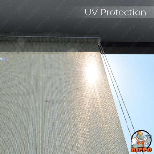 Image of HIPPO Outdoor HDPE Roller Blind Curtain - 95% Sun & UV Protection,reathable Airflow Design, Light Filtering Corded Roll-Up Shade for Balcony & Outdoor Spaces (Moon-Stone, 3FTX8FT)