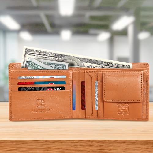 RFID Protected Leather Bifold Wallet for Men, Tan Brown, Multiple Card Slots, Slim Design with Cash Compartment2