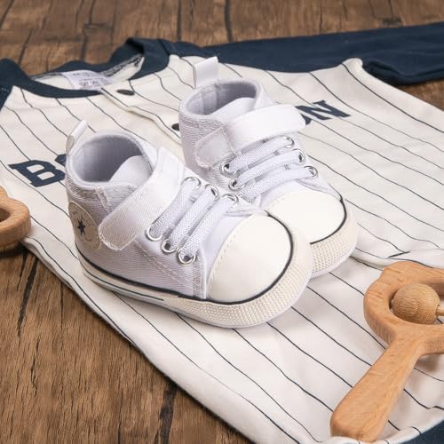Image of Unisex Baby Girls Boys Canvas High-top Shoes, Newborn Infant Anti-Slip Soft Sole Frist Walking Breathable Sneakers