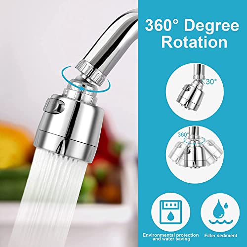 Image of YANCI Rotate Tap Aerator, ABS Swivel Water Saving Faucet with Filter for 22 /24MM Threaded Taps, Faucet Aerator Swivel Kitchen Sink with 2 Modes, Tap Extension Connection for Kitchen, Bathroom, Silver