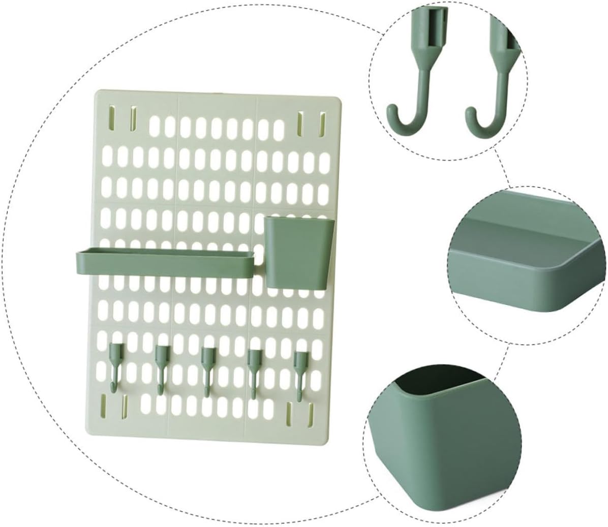 Ciieeo Punch-Free Wall-Mounted Storage Rack for Kitchen and Bathroom Heavy-Duty Plastic Organizer Hooks Green Easy Installation for Home Use