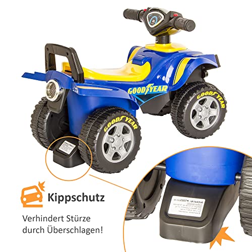 LEMODO Rutschauto blau in Quad-Optik | Rutscherfahrzeug für Kinder ab 18 Monate | Rutschfahrzeug mit Sound-Lenkrad | Kinderfahrzeug mit Kippschutz | Von Good Year Lizenziertes Kinderspielzeug (blau) – Bild 6